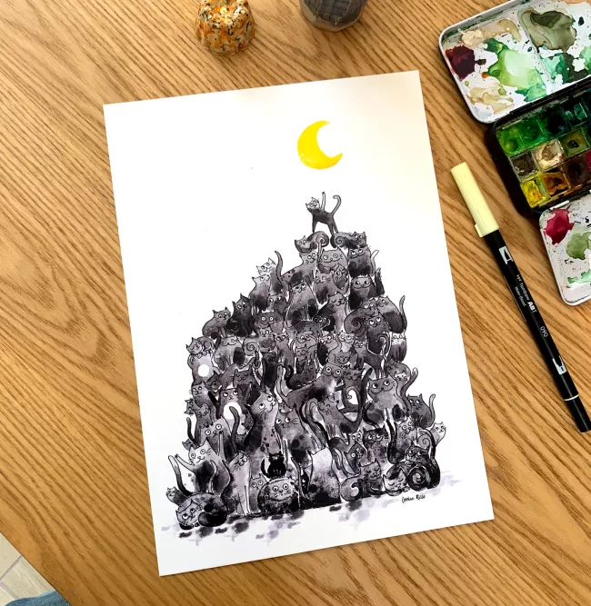 illustration-montagne-de-chats