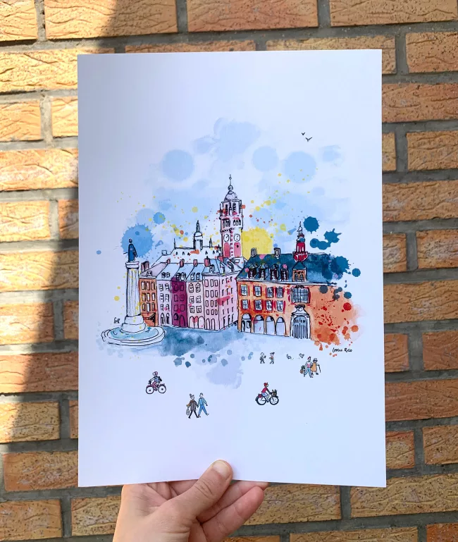 illustration-poster-aquarelle-lille-grand-place-lorene-russo