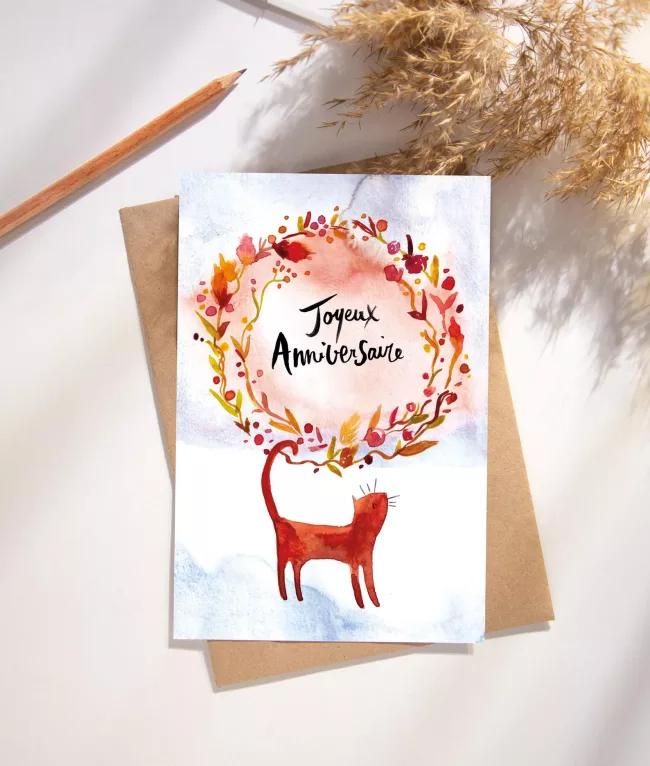 carte postale anniversaire chat