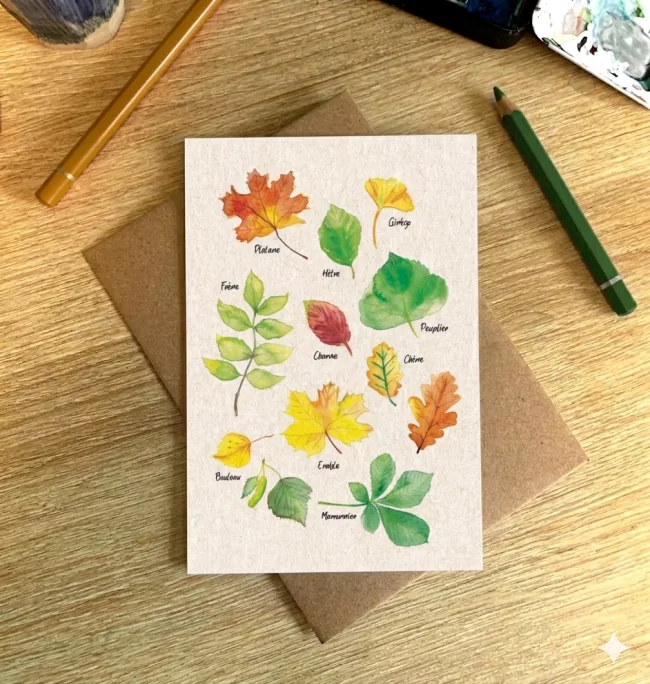 carte postale herbier automne