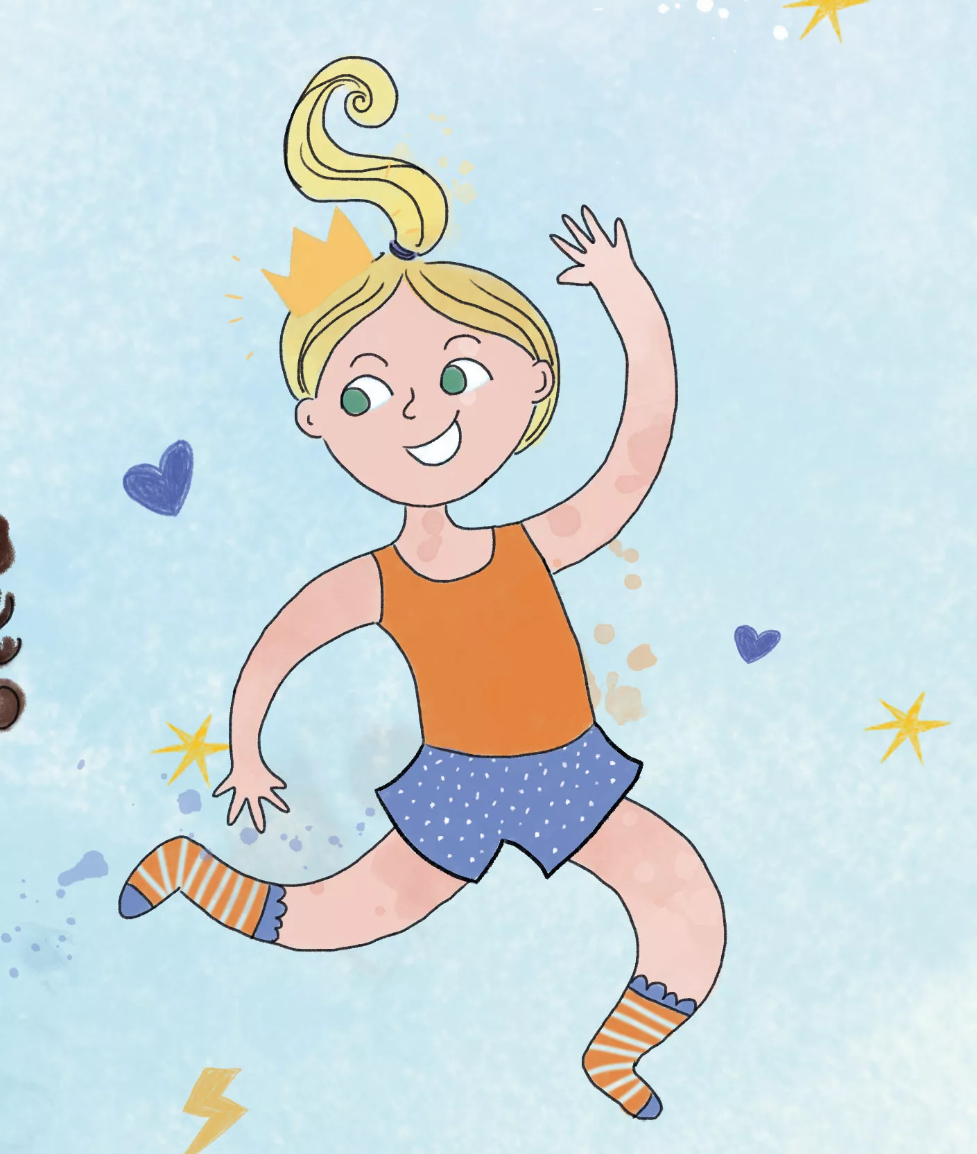 illustration-petit-fille-à-couette-qui-saute