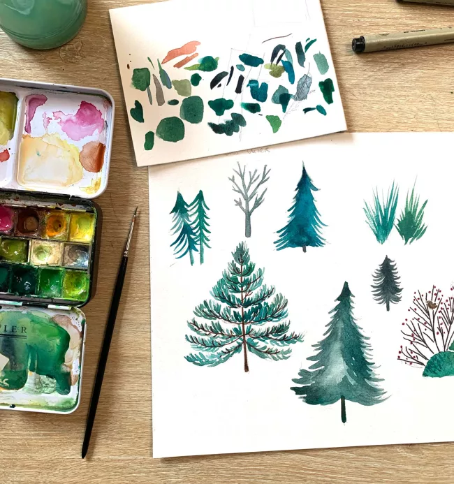 illustration-aquarelle-sapins-de-noel