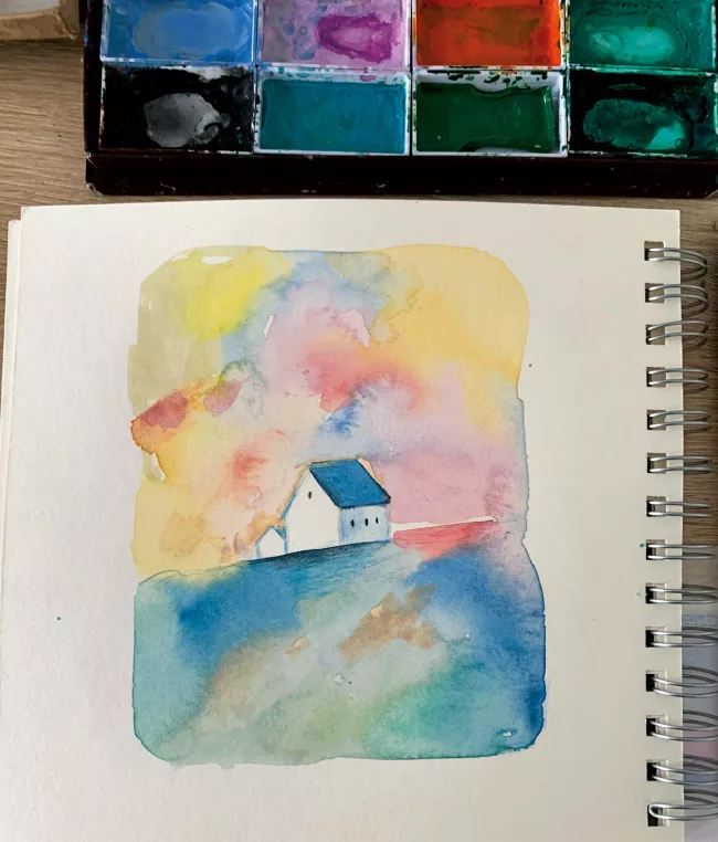 croquis-aquarelle-maison-ciel-coloré