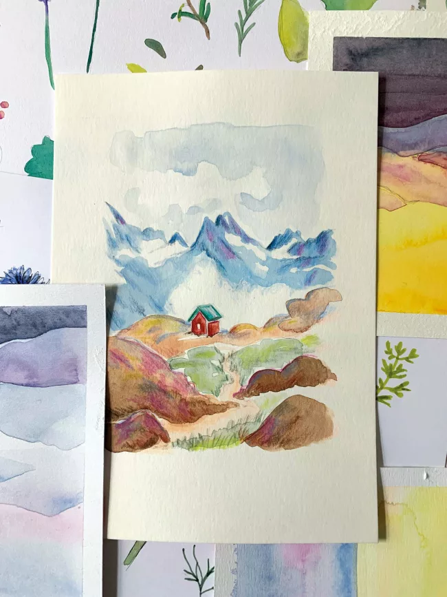 croquis-maison-dans-la-montagne-aquarelle