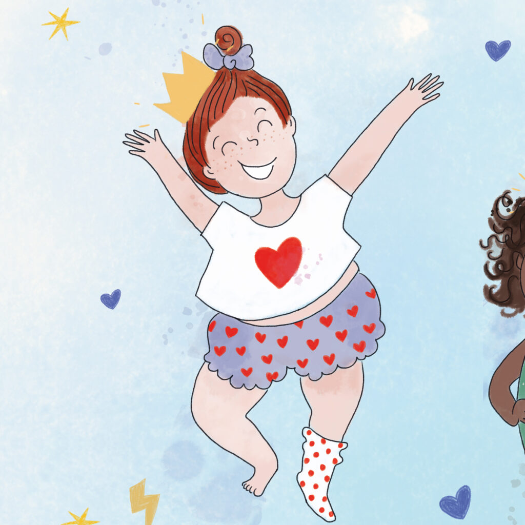 illustration jeunesse petite fille rousse à rondeurs