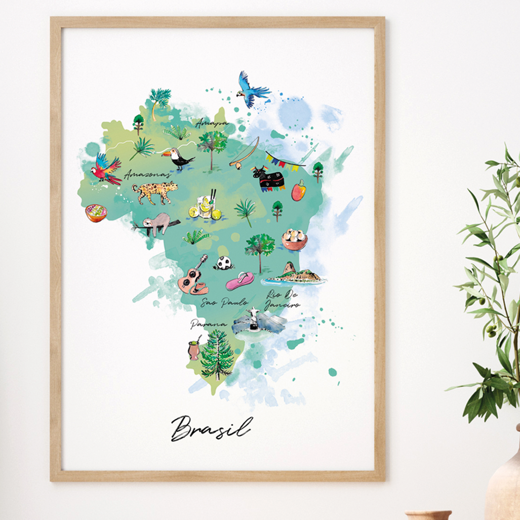 affiche imagier carte du Brésil